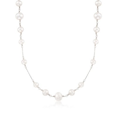 Ross-Simons 6-10mm Cultured Pearl Station Necklace in Sterling Silver