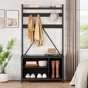 Hall Tree with Bench and Coat Rack, 36.4" Entryway Shoe Storage Bench with 17 Hooks, Drawers - 1 of 4