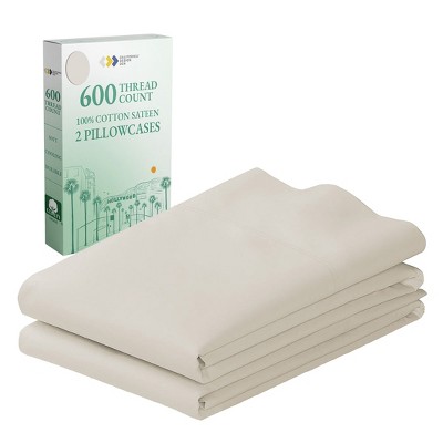 Luxury 600 Thread Count Pillowcases - 100% Cotton Sateen, Soft, Cool & Breathable by California Design Den