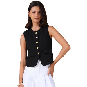 INSPIRE CHIC Women's Round Neck Sleeveless Floral Button Business Casual Suit Vest - 1 of 4