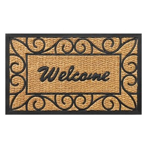 Kate Aurora Birmingham Welcome Scroll Coir Bristled Outdoor All Season Welcome Mat With Rubber Trim - 18"x30" - 1 of 4