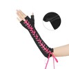INSPIRE CHIC Women's Satin Lace Up Fingerless Elbow Length Punk Gloves 1 Pair - 3 of 4