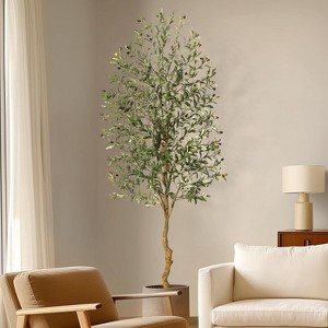 Acekool Artificial Faux Olive Tree with Moss in Black Pot, Adjustable Branches and Realistic Silk Leaves for Indoor Home & Office Decor - 1 of 4