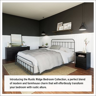 Rustic Black 2-Drawer Nightstand with Open Shelf