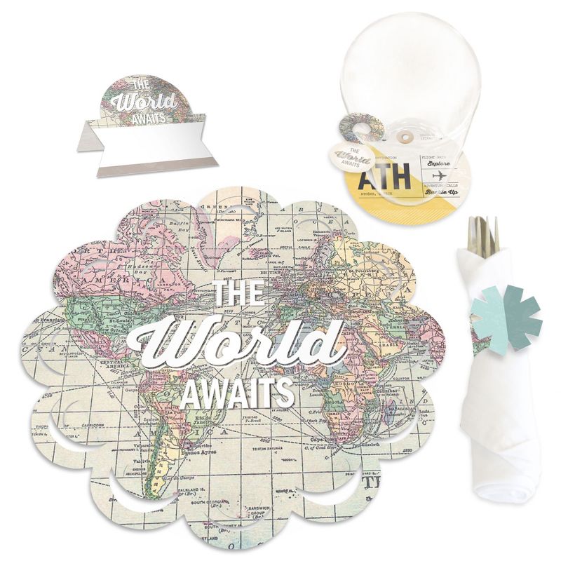 Big Dot of Happiness World Awaits - Travel Themed Party Paper Charger and Table Decorations - Chargerific Kit - Place Setting for 8, 1 of 9