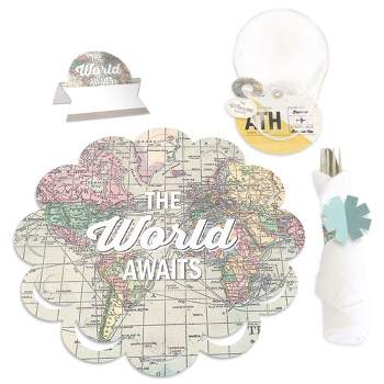 Big Dot of Happiness World Awaits - Travel Themed Party Paper Charger and Table Decorations - Chargerific Kit - Place Setting for 8