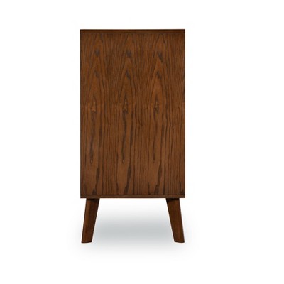 Reid Mid-Century Vertical 4-Drawer Walnut Chest with Bronze Hardware