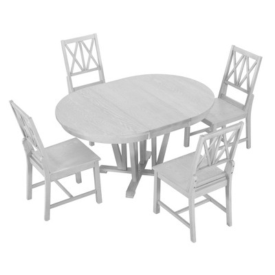 VYNXARIA 5-Piece Extendable Dining Table Set Round Trestle Table and 4 Cross Back Dining Chairs for Kitchen, Dining Room, Gray