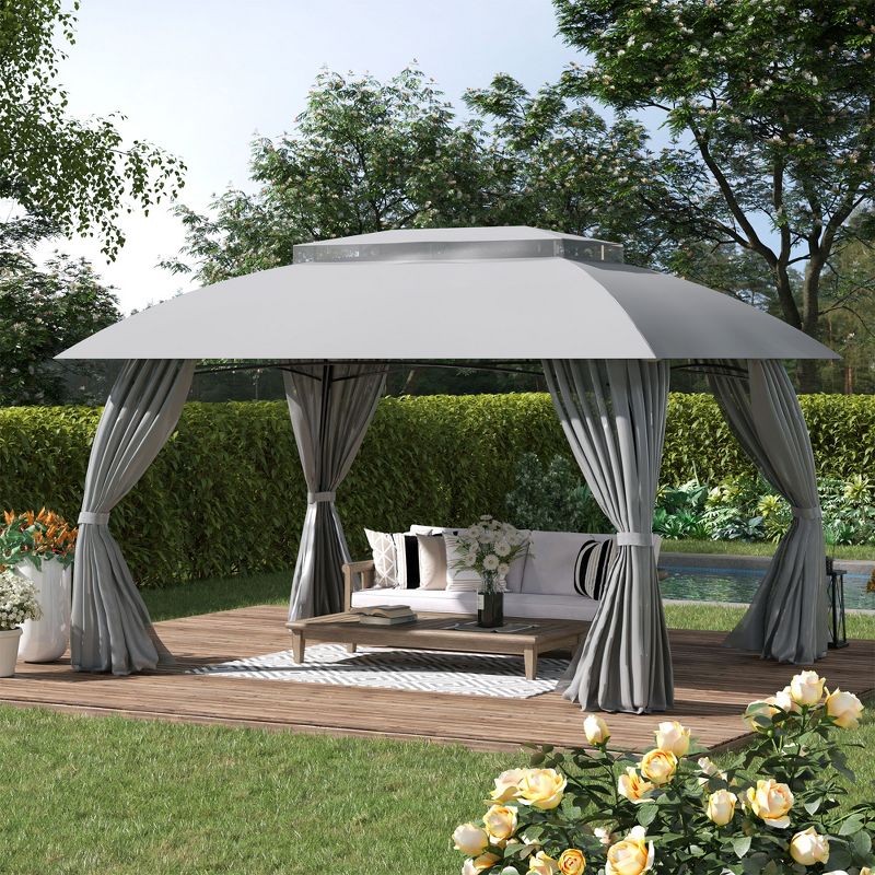 Outsunny 13' x 10' Patio Gazebo Outdoor Canopy Shelter with Sidewalls, Double Vented Roof, Steel Frame for Garden, Lawn, Backyard and Deck, 2 of 7
