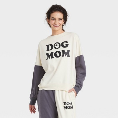 Women's Dog Mom Colorblock Graphic Sweatshirt - Off-White/Gray XS