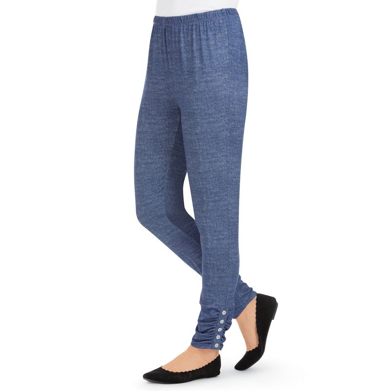 Collections Etc Stylish Faux Denim Cinched Ankle Knit Leggings, 1 of 6