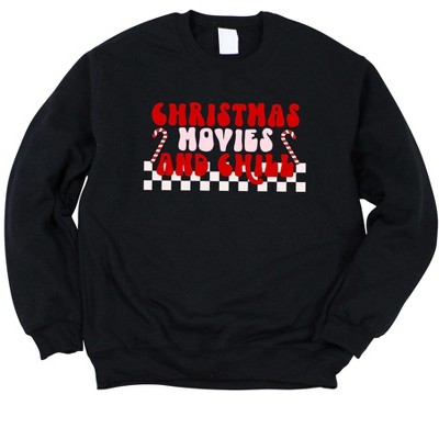 Simply Sage Market Women's Graphic Sweatshirt Christmas Movies and Chill Checkered