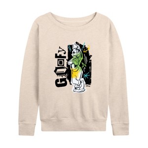 Women's - Disney - Goofy Punk Lightweight French Terry Wide Neck Long Sleeve Shirt - 1 of 4