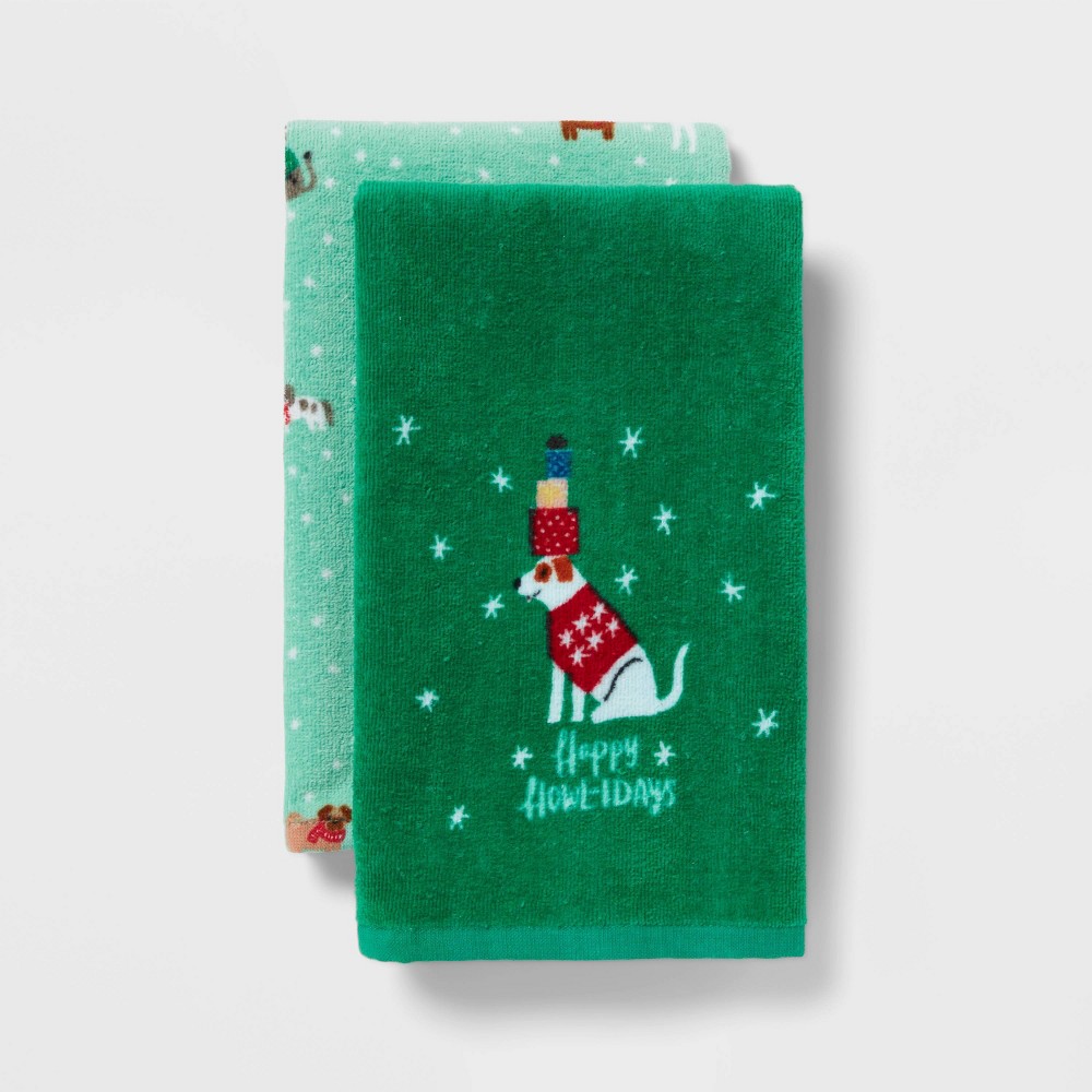 4 pack  Holiday Dog Christmas Hand Towel Set Green - Wondershop™ target 