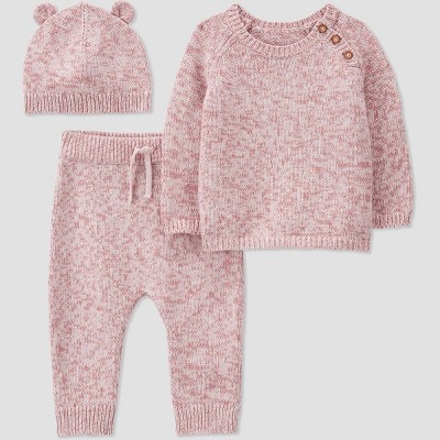 Image of Carter's Just One You®️ Baby Girls' 3pc Marled Top & Bottom Set - Pink Newborn