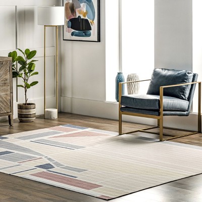 Ivory and Beige Geometric Washable 8' x 10' Area Rug