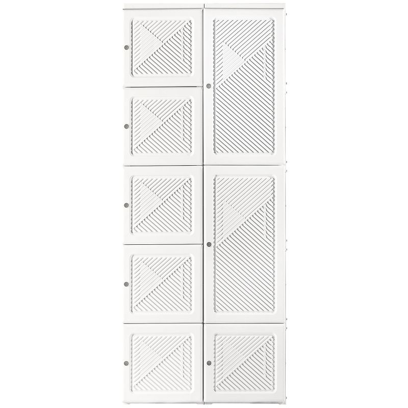 HOMCOM Portable Wardrobe Closet, Folding Bedroom Armoire, Clothes Storage Organizer with Cube Compartments, Hanging Rod, Magnet Doors, White, 4 of 7