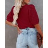 Women's Round Neck Short Sleeve Sweater Summer Casual Puff Sleeve Pullover Knit Top - 2 of 3
