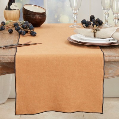 Terracotta Linen Rectangle Table Runner with Piping Trim