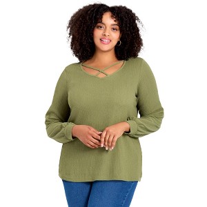 Avenue Women's Plus Size V-Neck Criss-Cross Top - 1 of 4