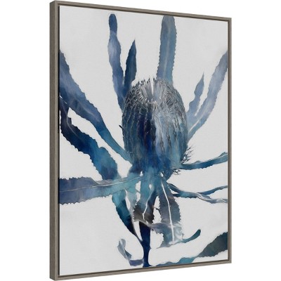 Blue and Gray Abstract Cactus Canvas Print with Float Frame