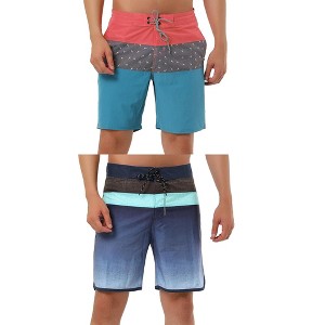 Lars Amadeus Men's Color Block Lightweight Drawstring Swimming Beach Board Shorts 2 Pcs - 1 of 4