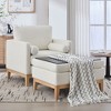 APRILSOUL Ivory Boucle Upholstered Wood Base Square Accent Arm Chair with Ottoman Natural Wood Legs with Reversible Lid - 4 of 4