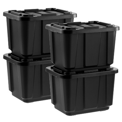 Black Heavy-Duty Stackable Plastic Storage Bins with Lids, Set of 4
