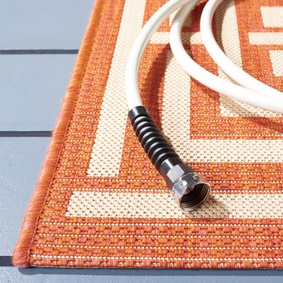 Terracotta and Cream Geometric Square Outdoor Area Rug