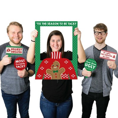 Big Dot of Happiness Ugly Sweater - Holiday and Christmas Party Selfie Photo Booth Picture Frame and Props - Printed on Sturdy Material