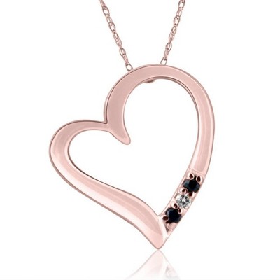 Pompeii3 Diamond & Blue Sapphire Heart Pendant 3-Stone Rose Gold with 18" Chain