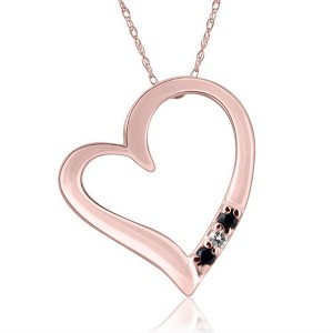 Pompeii3 Diamond & Blue Sapphire Heart Pendant 3-Stone Rose Gold with 18" Chain - 1 of 3