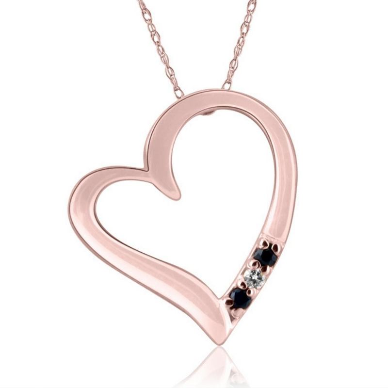 Pompeii3 Diamond & Blue Sapphire Heart Pendant 3-Stone Rose Gold with 18" Chain, 1 of 4