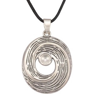 Leather and Wood Necklace Chunky Circle Pendant Boho Jewelry for Women - 1 of 4