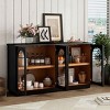 4-Door Buffet Cabinet with Arched Glass Doors, Cabinet with Adjustable Shelves, Cabinet with Wood Frame and MDF Panels-Coolbibila - 3 of 4