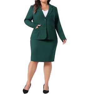 Women's Plus Size 2 Piece Pencil Skirt and Notched Lapel Blazers Button Office Business Suit Sets with Pocket - Agnes Orinda - 1 of 4