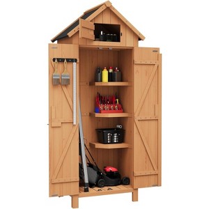 Acekool 63" Outdoor Wooden Storage Shed, Waterproof Vertical Garden Cabinet, 3 Shelves, Lockable Doors, Space-Saving Tool Organizer for Patio Yard - 1 of 4