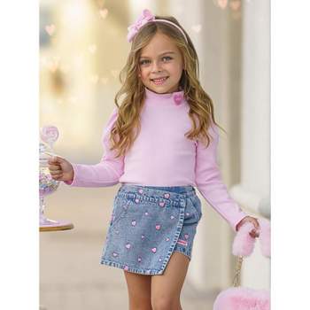 Disney Lilo & Stitch Little Girls Fleece Sweatshirt and Skirt Plaid Purple 6
