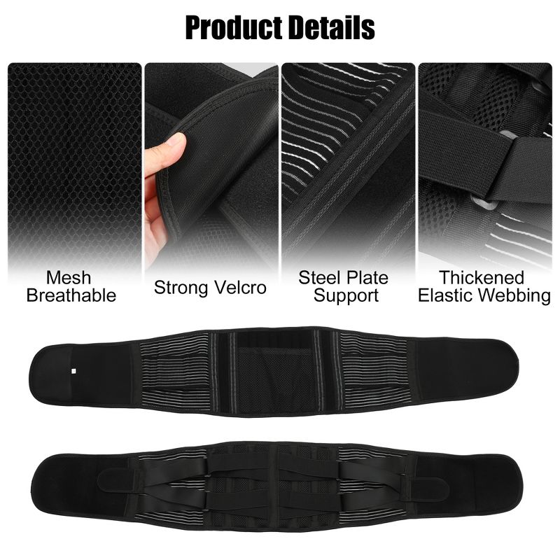 Unique Bargains Back Brace for Lower Back Pain Women Men Breathable Lumbar Support Belt for Ease Herniated Disc Scoliosis, 3 of 7