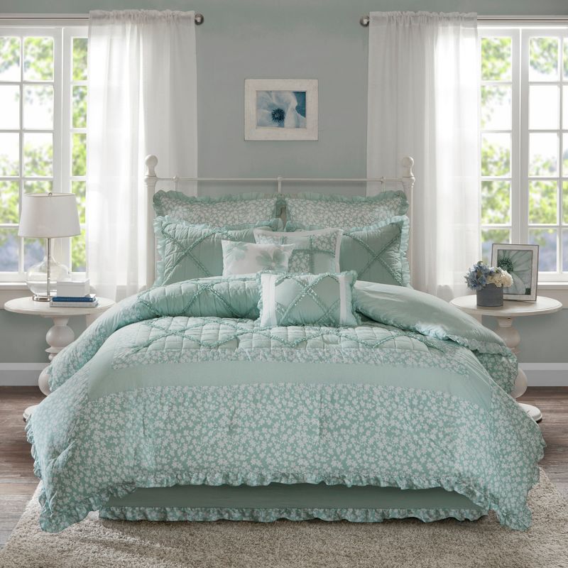 Aqua Gretchen Cotton Percale Comforter Set 9pc, 3 of 11