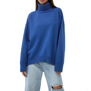 Women's Oversized Knit Sweater High Neck Pullover Casual Loose Fit Long Sleeve Turtleneck Top - 1 of 4