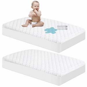 2 Pack Toddler Waterproof Crib Mattress Protectors, Quilted & Breathable Fitted Crib Pad Cover - NTBAY - 1 of 4