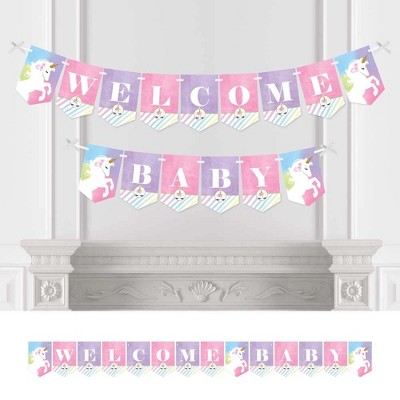 Big Dot of Happiness Rainbow Unicorn - Baby Shower Bunting Banner - Magical Unicorn Party Decorations - Welcome Baby