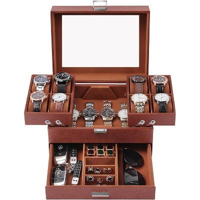 Watch Case for Men, 8 Slot Watch Display Case, 3 Layers Large Sunglass Storage Organize