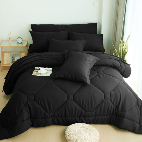 HIG 8 Piece King Comforter Set, Terracotta Honeycomb Quilted All Season Microfiber Bed in a Bag with Sheets and Body Pillowcase