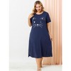 Agnes Orinda Women's Plus Size Cute Cat Print Short Sleeve with Pockets Nightgowns - 4 of 4