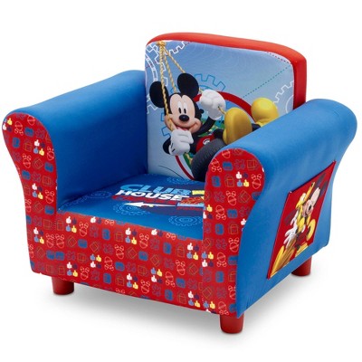 Mickey Mouse Blue and Red Velvet Kids Chair with Wood Frame