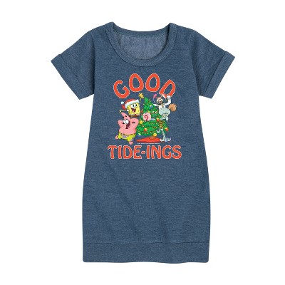 SpongeBob SquarePants Good Tide Graphic Short Sleeve Fleece Dress - Heather Navy - 2T