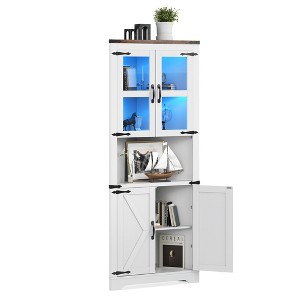 67" Farmhouse Corner Cabinet with Lights Tall Corner Storage Cabinet with Glass Door Wooden Storage Organizer - 1 of 4