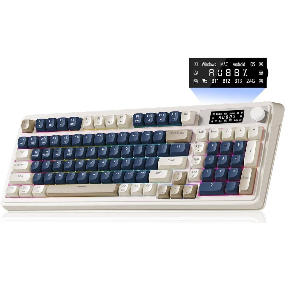 AULA S99Pro Wireless Gaming Membrane Creamy Keyboard, Num Pad, SmartScreen, Tri-Mode, Media Knob, RGB - Blue